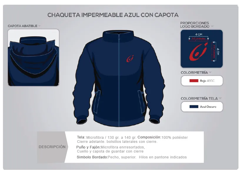 Chaqueta impermeable (solo la hace el proveedor Deportivas Campeón, por encargo)